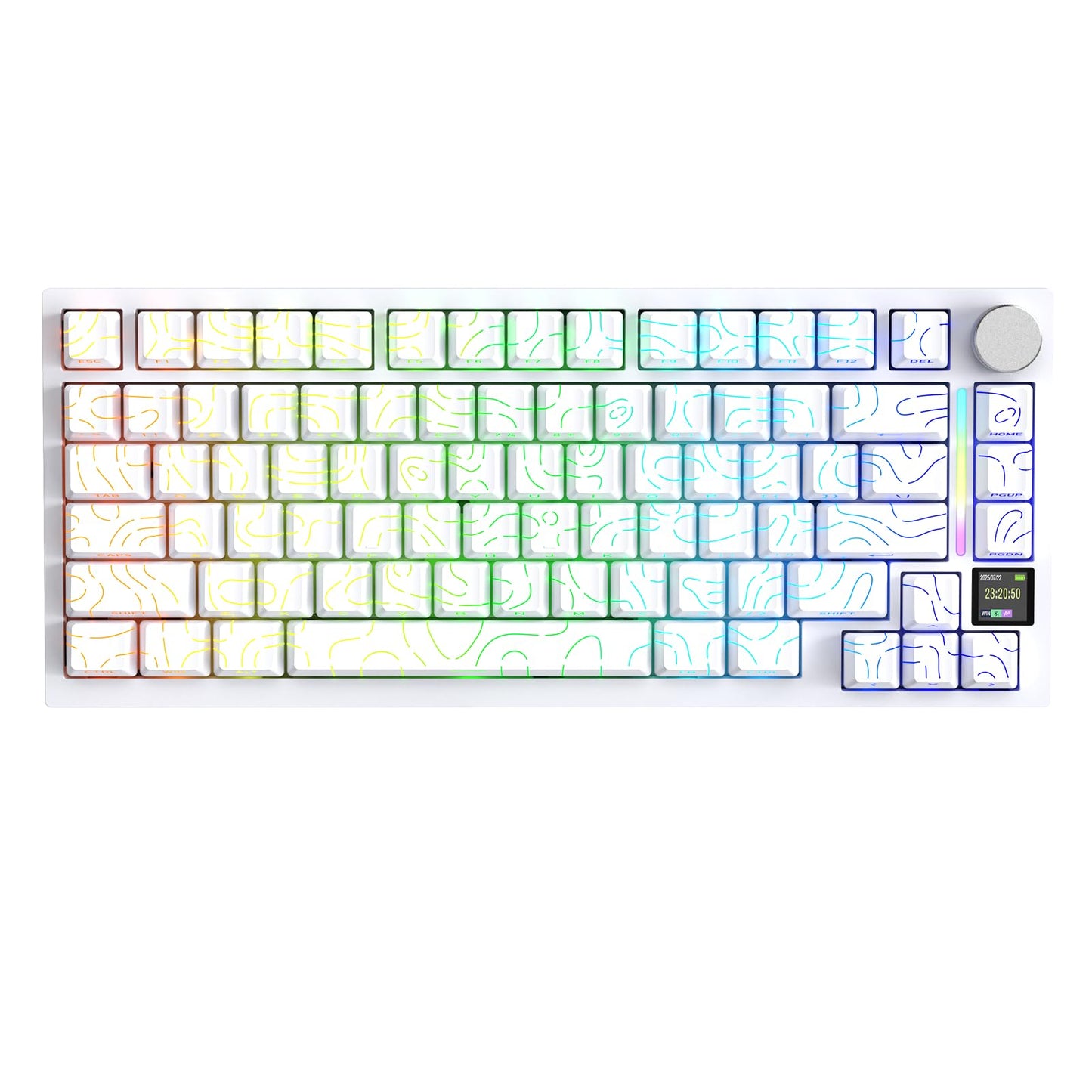 ATTACK SHARK X820 Ultra 75% Wireless Gaming Mechanical Keyboard Hot-Swappable Gasket Mount RGB Backlit BT/2.4G/Wired Custom Keyboard with Smart TFT Display&Knob QMK Driver-White Contour&Shark Switch