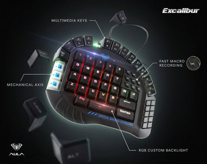 AULA Excalibur One-Handed Mechanical Gaming Keyboard, Blue Switches, RGB Backlit, 9.7 Inch, Model 109R