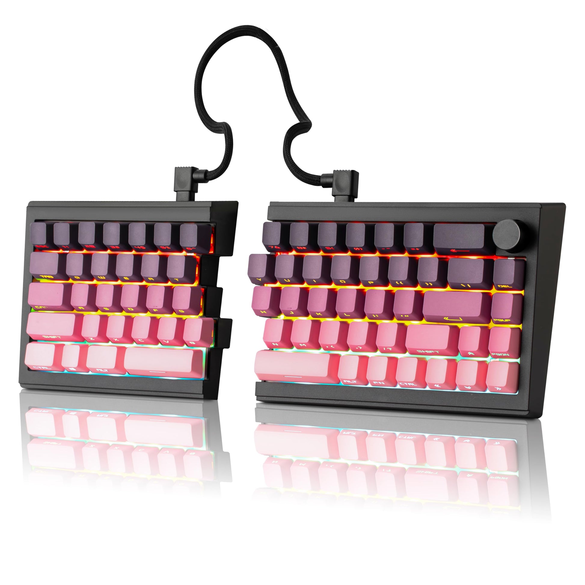 ZORNHER ST68 Wireless Ergonomic Split Mechanical Keyboard 65% Pink & Purple Custom Creamy TKL Keyboard with Knob Lighted Up PBT Keycaps Pre-lubed Clicky Switches Hot-Swappable RGB Backlit