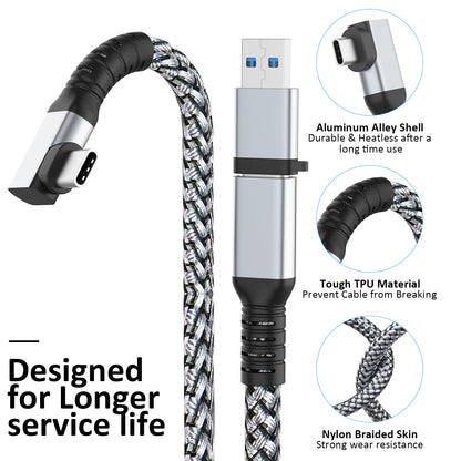 VZNEK 16FT Link Cable - Nylon Braided VR Cable for Meta Oculus Quest 2/3, USB 3.0 Type C, Compatible with Gaming PC Steam VR