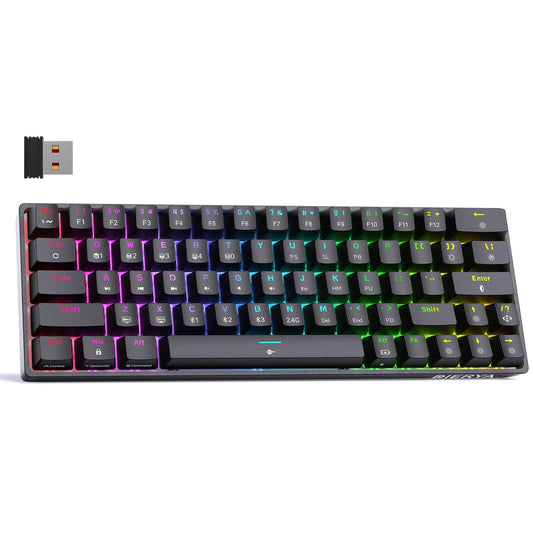 DIERYA DK63 60% Wireless Mechanical Gaming Keyboard - RGB Backlit, Quiet Red Switches, Bluetooth/2.4G/Wired, Black