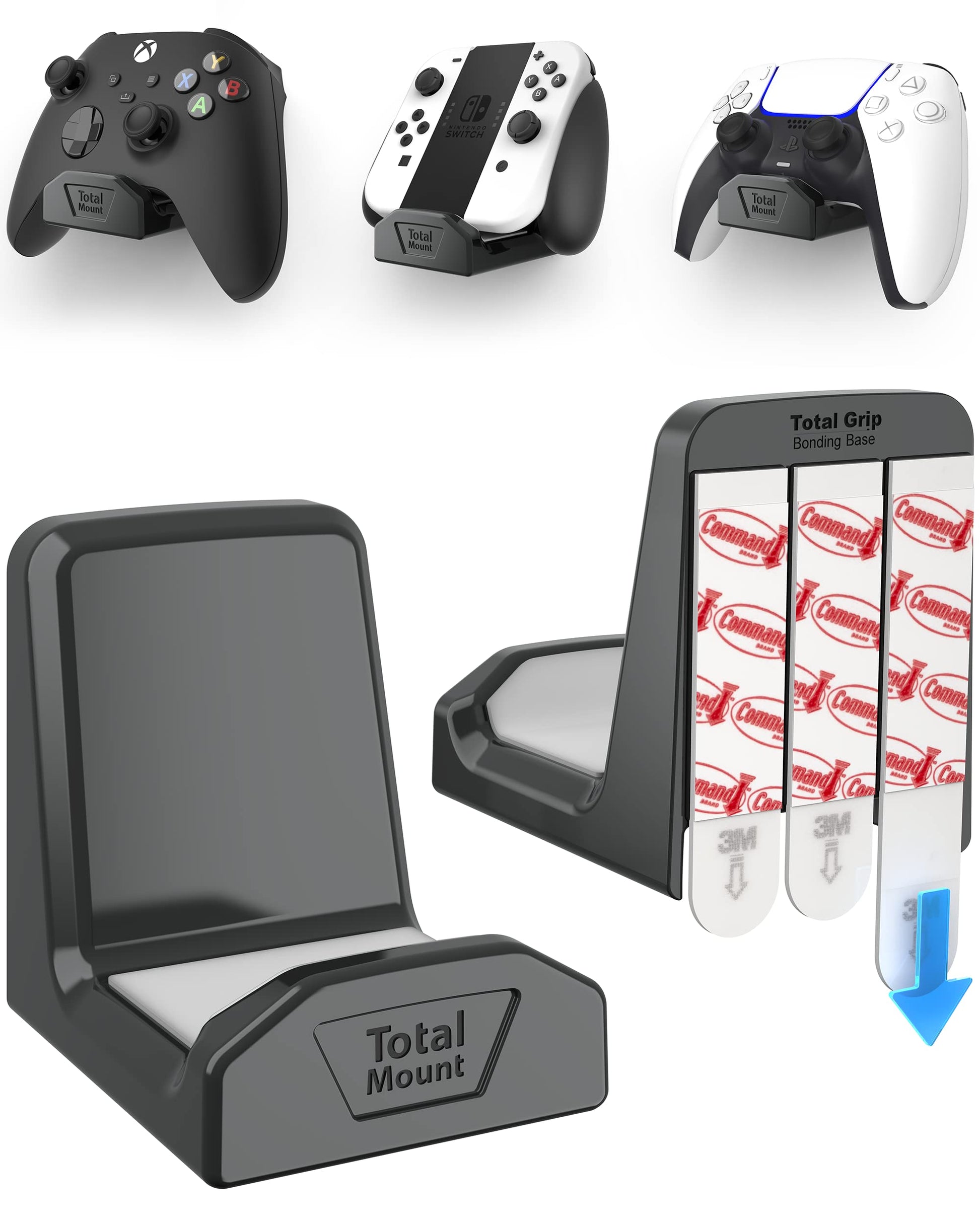 TotalMount (2 Pack) Controller Wall Stands with Non-Slip Pads & Removable Adhesive for Xbox  PS5  PS4  and Nintendo - These fine Holders Wont Damage Your Wall with Screws or Permanent Adhesive