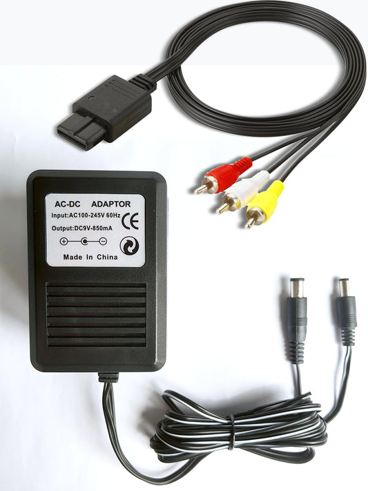 SNES Power Supply and AV Cable  NES Power Cord  AC Power Supply Compatible with Super Nintendo/SNES/NES/Genesis1
