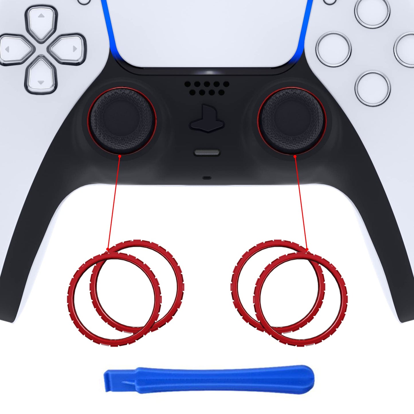 eXtremeRate Scarlet Red Glossy Replacement Accessories for PS5 Controller  Custom Accent Rings for PS5 Controller - Controller NOT Included