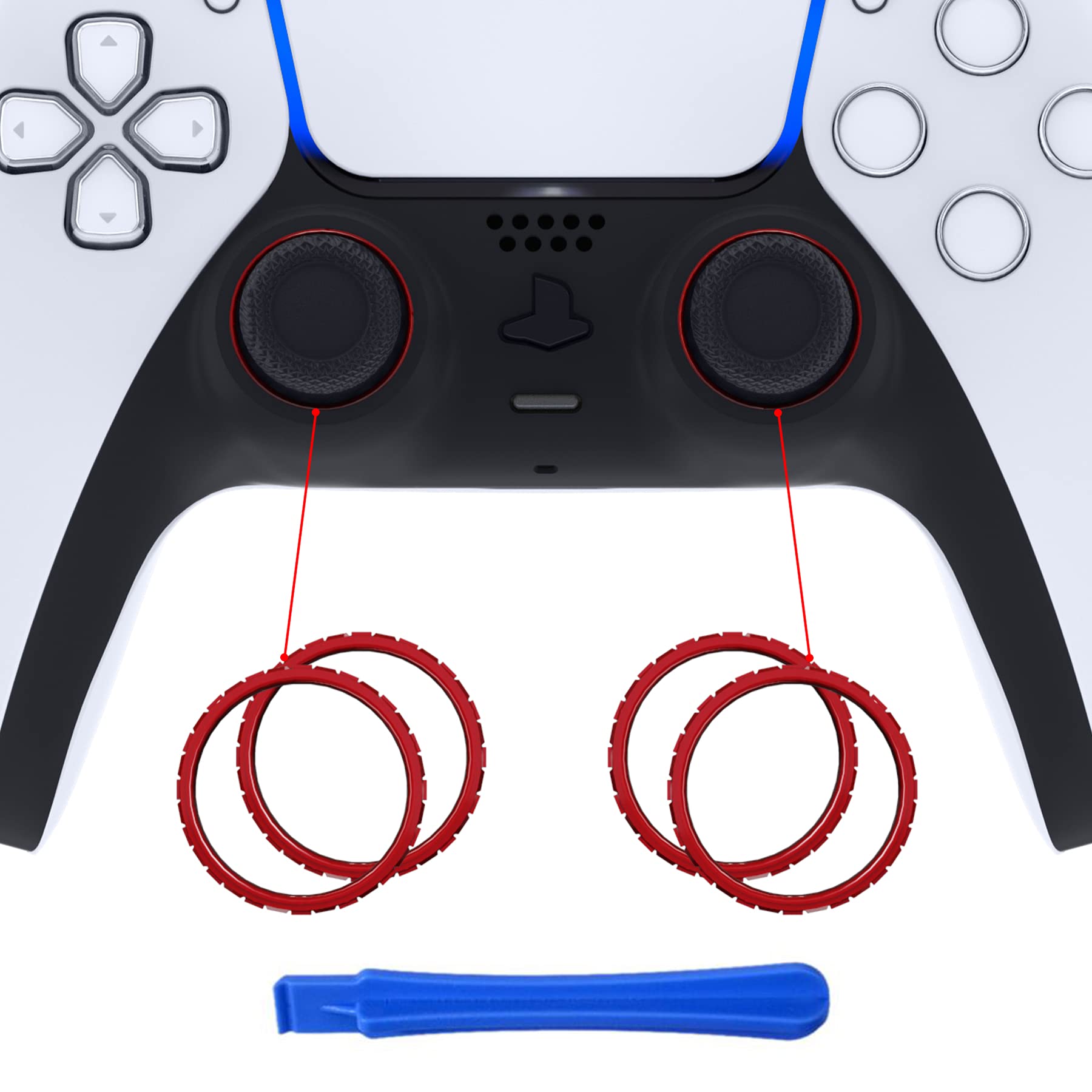 eXtremeRate Scarlet Red Glossy Replacement Accessories for PS5 Controller  Custom Accent Rings for PS5 Controller - Controller NOT Included