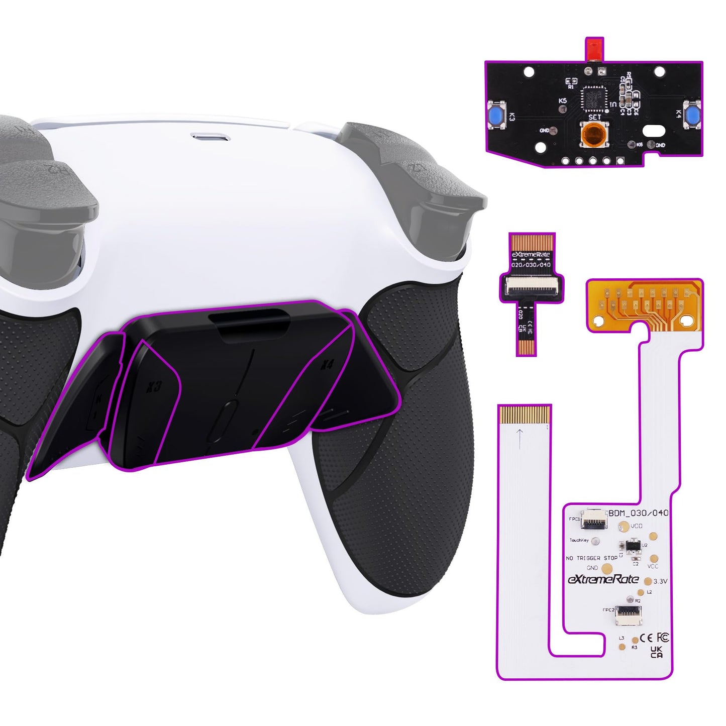 eXtremeRate Black Rubberized Grip Programable RISE4 V3 Remap Kit for PS5 Controller BDM-030 040 050 Models  Upgrade Board Redesigned White Bottom Shell 4 Black Back Buttons for PS5 Controller