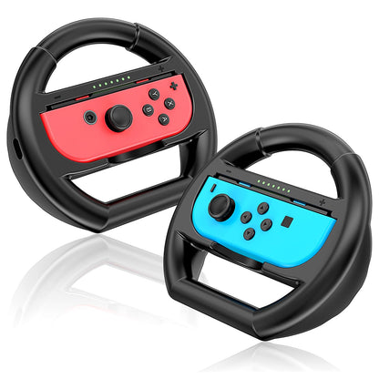Shadowin Racing Wheels for NS & OLED Joy-Cons - Twin Pack Black for Mario Kart 8 Deluxe