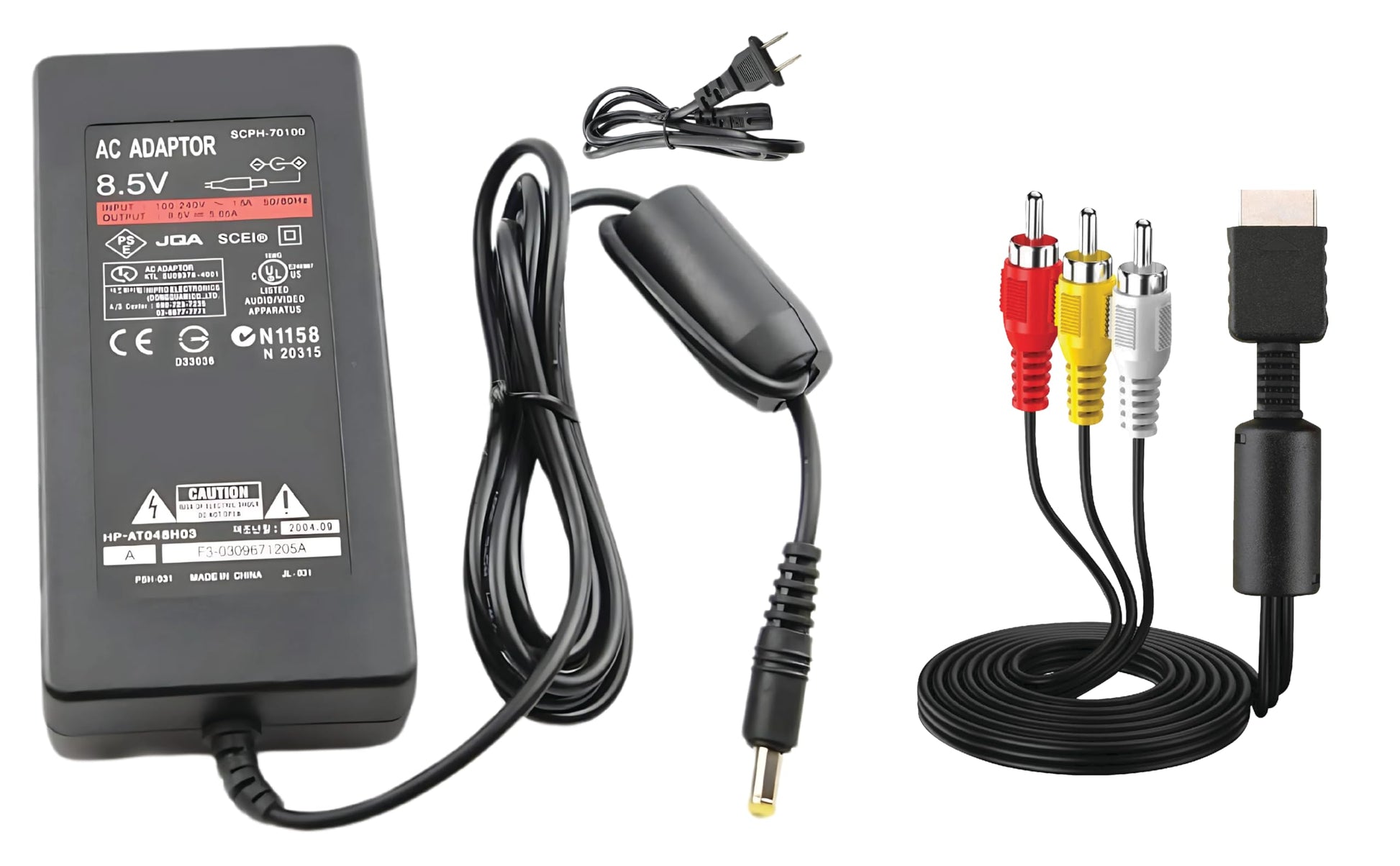 WirelessFinest Power Supply AC Charger Adapter for Sony PS2 Slim - Black AV Cable Replacement Set