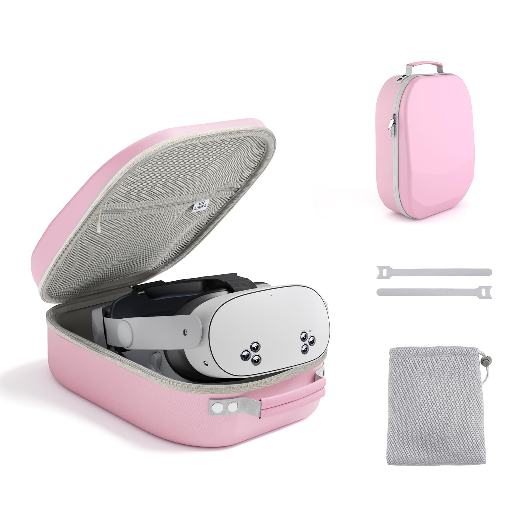 Aubika Carrying Case for Meta Quest 3S/Quest 3/Oculus Quest 2/Pico 4/Quest Pro/Vision Pro  Compatible with fine design/Battery Headset Strap Accessories  Hard Tpartyl Case (Pink)