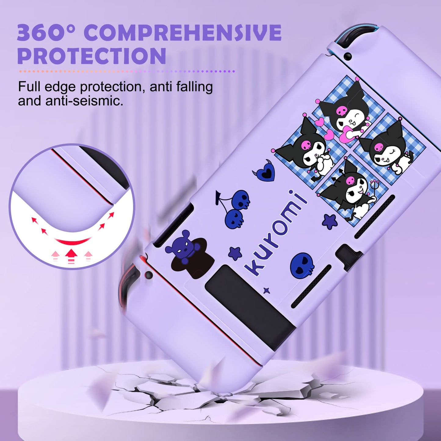 DLseego Little Devil Rabbit Switch Case - Soft TPU Shockproof Cover with Bunny & Cat Paw Grips - Purple