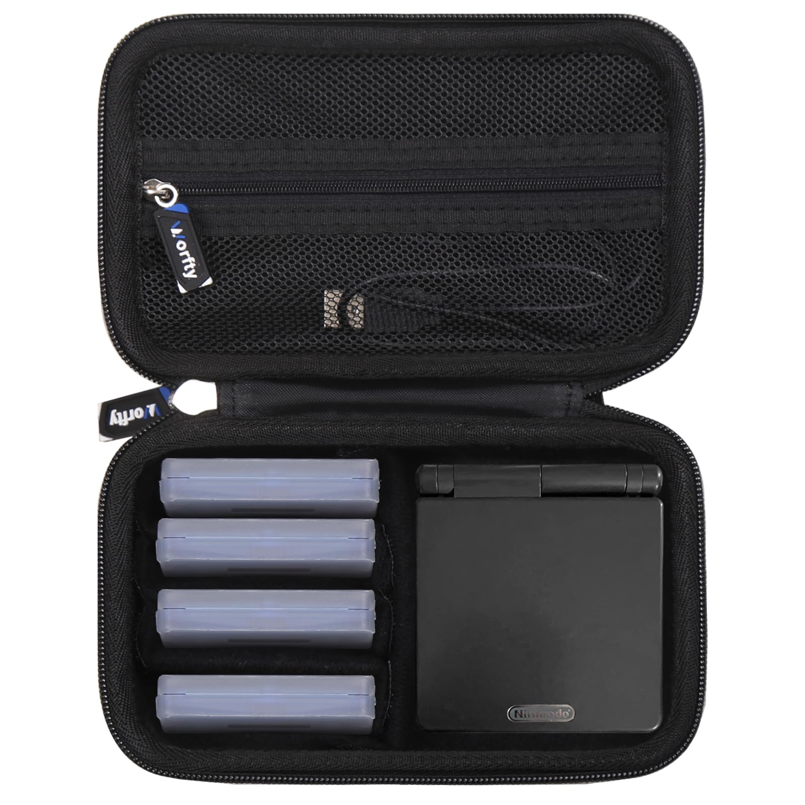 worfty Case for Nintendo GameBoy Advance SP GBA SP Console  Travel Carrying Storage Bag for GBA SP - Holds Charger and 4 Games (Black)