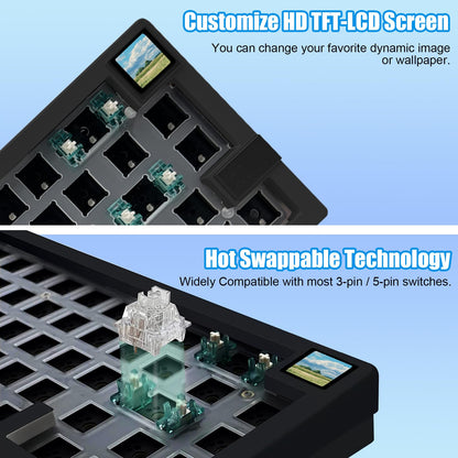 ZMX GMK67S 65% Gasket Mount Wireless Mechanical Keyboard - Hot Swap PCB, BT5.0/2.4G, Custom RGB, TFT-LCD Screen, Black