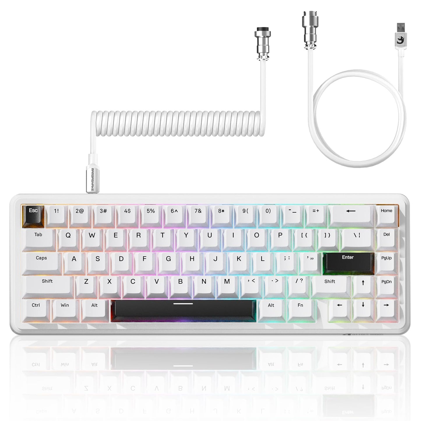 ATTACK SHARK X65 HE 60% Wired Mechanical Gaming Keyboard - Hall Effect Magnetic Switches 0.01mm Rapid Trigger Adjustable Actuation  8KHz Polling Rate Hot-Swappable RGB PBT Keycaps & Coiled Cable-White