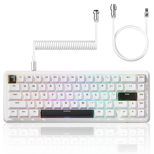 ATTACK SHARK X65 HE 60% Wired Mechanical Gaming Keyboard - Hall Effect Magnetic Switches 0.01mm Rapid Trigger Adjustable Actuation  8KHz Polling Rate Hot-Swappable RGB PBT Keycaps & Coiled Cable-White