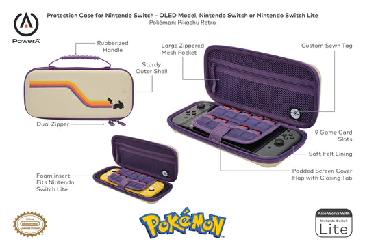 PowerA Protection Case for Nintendo Switch - OLED, Lite, Pokémon: Pikachu Retro, Model 1524882-01, Protective Gaming Console Case