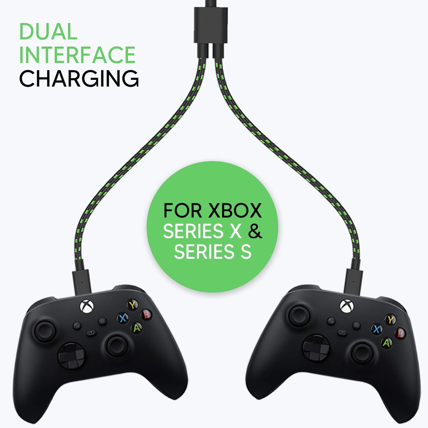 TalkWorks Dual Xbox Controller Charger - 10' Nylon Braided USB C Cable, Charges 2 Devices, Model 4949, 1-Pack