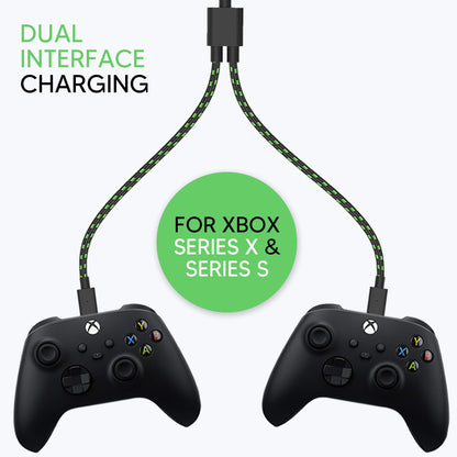 TalkWorks Dual Xbox Controller Charger - 10' Nylon Braided USB C Cable, Charges 2 Devices, Model 4949, 1-Pack
