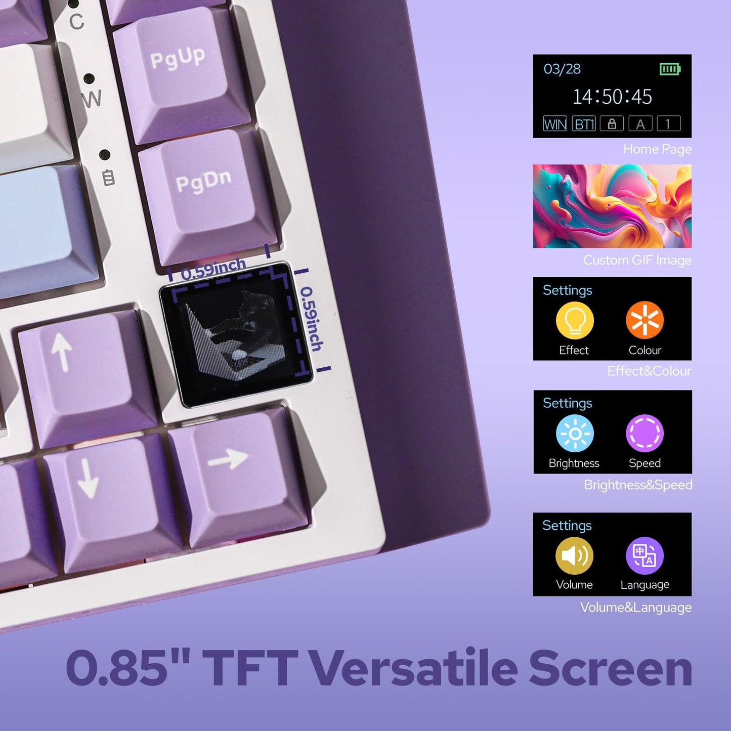 EPOMAKER Ajazz AK820 Pro 75% Wireless Mechanical Keyboard, TFT Smart Display, Gasket-Mounted, Bluetooth/USB-C, Purple, Flying Fish Switch