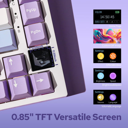 EPOMAKER Ajazz AK820 Pro 75% Wireless Mechanical Keyboard, TFT Smart Display, Gasket-Mounted, Bluetooth/USB-C, Purple, Flying Fish Switch