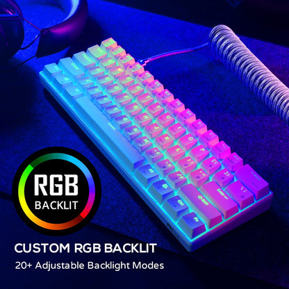 RK ROYAL KLUDGE RK61 60% Mechanical Keyboard, Hot-Swappable Blue Switch, RGB, White, 2.4Ghz/Bluetooth/Wired, Model 01-001