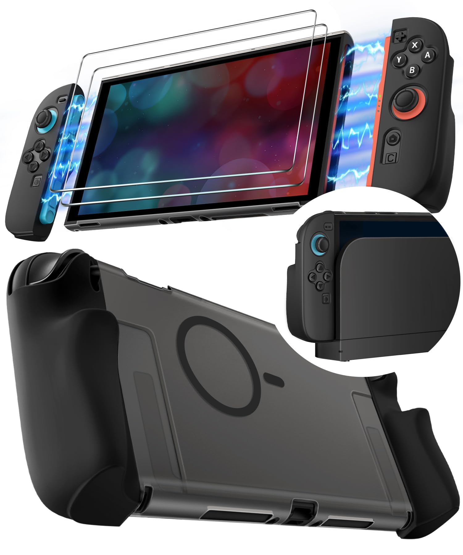 ivoler Dockable [Mag-Safe Fit] Grip Case for Nintendo Switch 2 5-in-1 Kit: Silky-Smooth Matte PC Hard Shell  Detachable 2 x Joycon Grips Cover  2 x Screen Protector Scratch Shock Protection Full Set