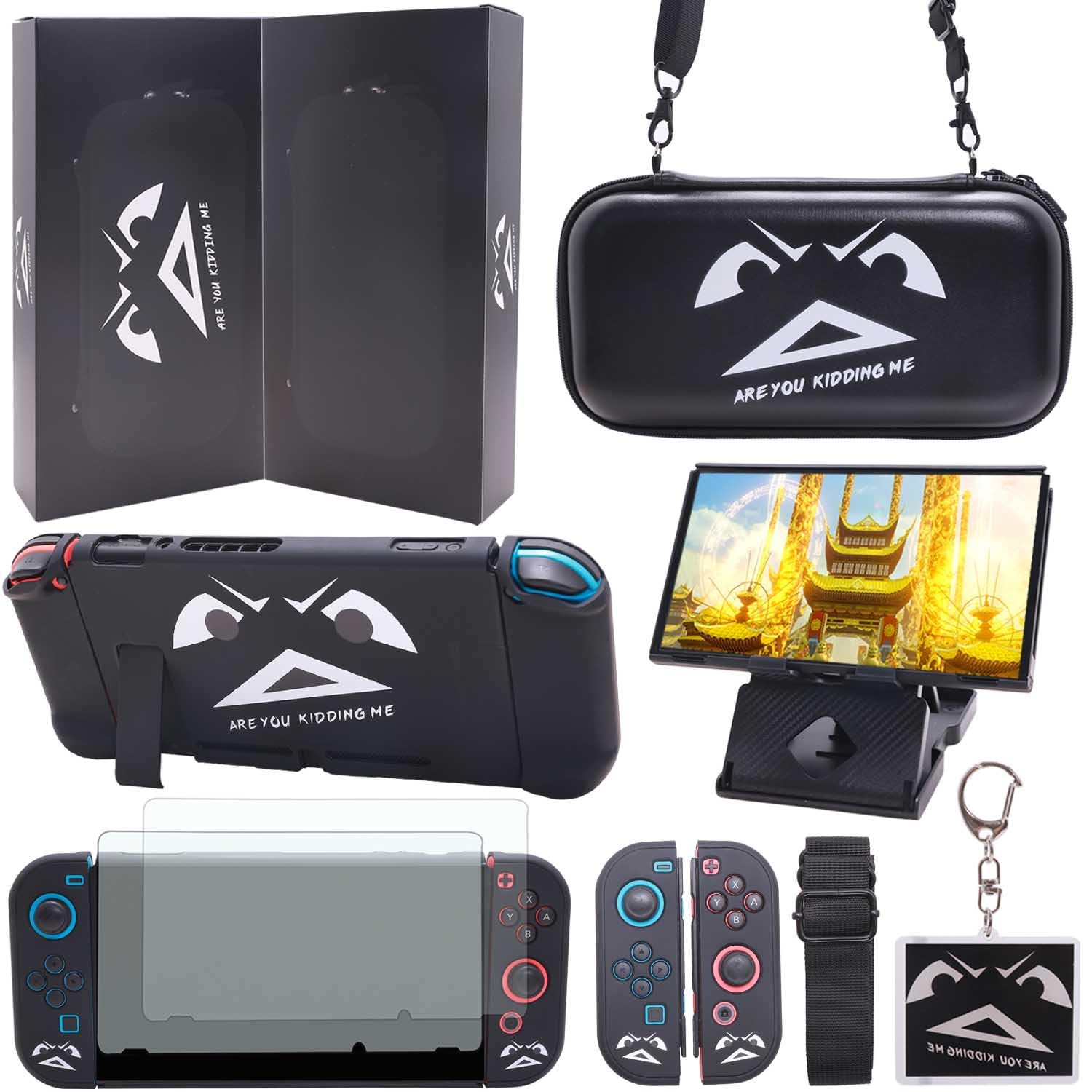 GUTIAL Accessories Bundle for Nintendo Switch - Cute Kawaii NS Accessories kit for Grils Boys Kids with Travel Carrying Case and Cartoon Dockable Cover Case  Screen Protector  Stand - Black
