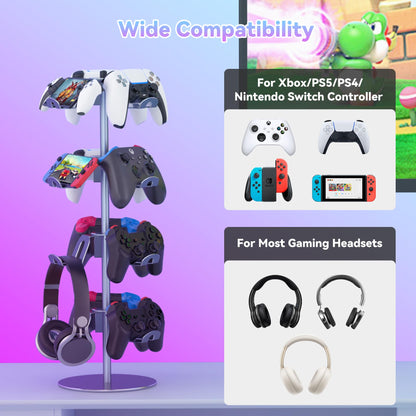 DGPCT 4-Tier Rotatable Game Controller Stand for PS5, Xbox, Nintendo Switch - Grey Aluminum Alloy Headset Holder Organizer