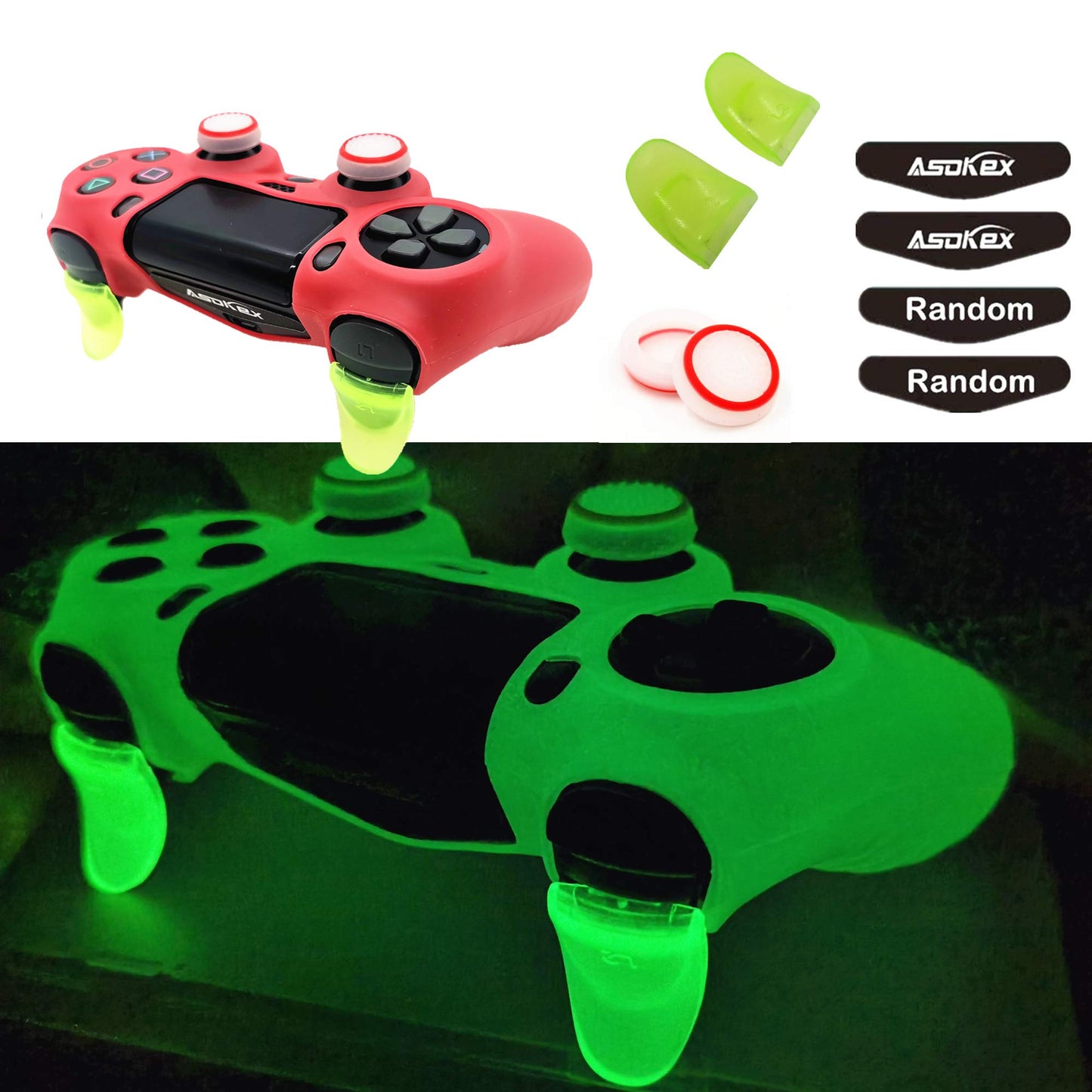 Ps4 Controller Skin Silicone Case Grip Glow in Dark Protective Cover for PS4/slim/Pro Dualshock 4 Controller(Glow red)