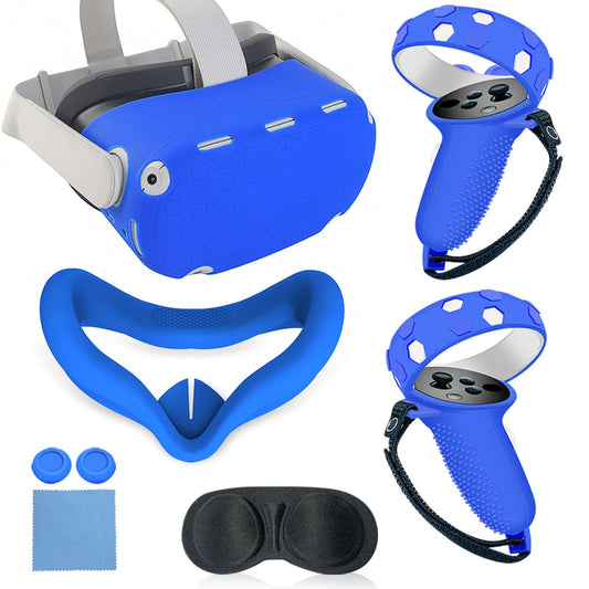 MLemonVR Silicone Cover Set Compatible with Oculus/Meta Quest 2 Accessories Includes Controller Grips Button Caps & Face Cover  Shell Cover  Lens Cover  for Quest 2_Blue