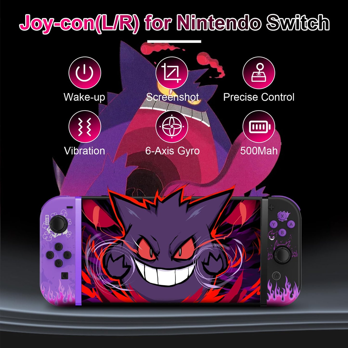 Kipylca Wireless Nintendo Switch Joycon Controller - Purple, 6-Axis Gyro, Vibration, Motion Control, Wake-up, Screenshot
