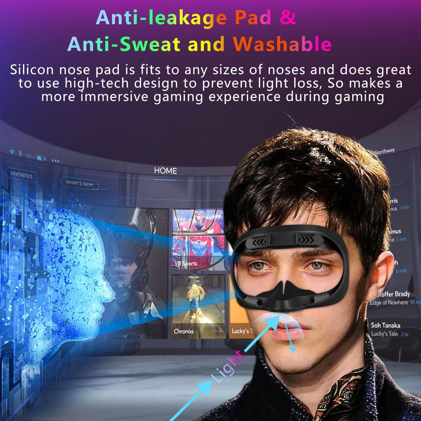 Saqico 2 Pack VR Face Pads - Comfortable PU Leather & Memory Foam, Anti-Sweat, Ergonomic Design, Compatible with Meta Quest 2, Black