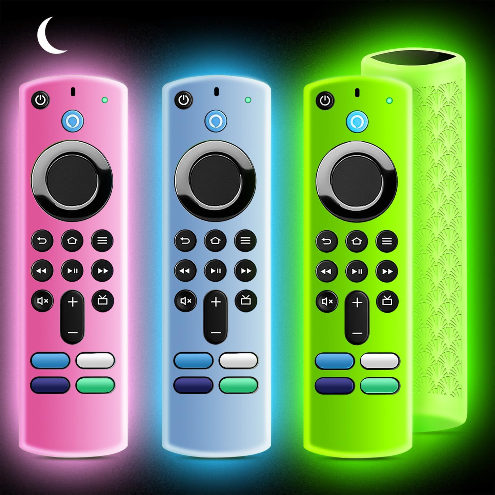 (3 Pack) ONEBOM Silicone Protective Remote Case Cover  Silicone Control Cover Skin| Glow in The Dark(Green&Pink&Blue)