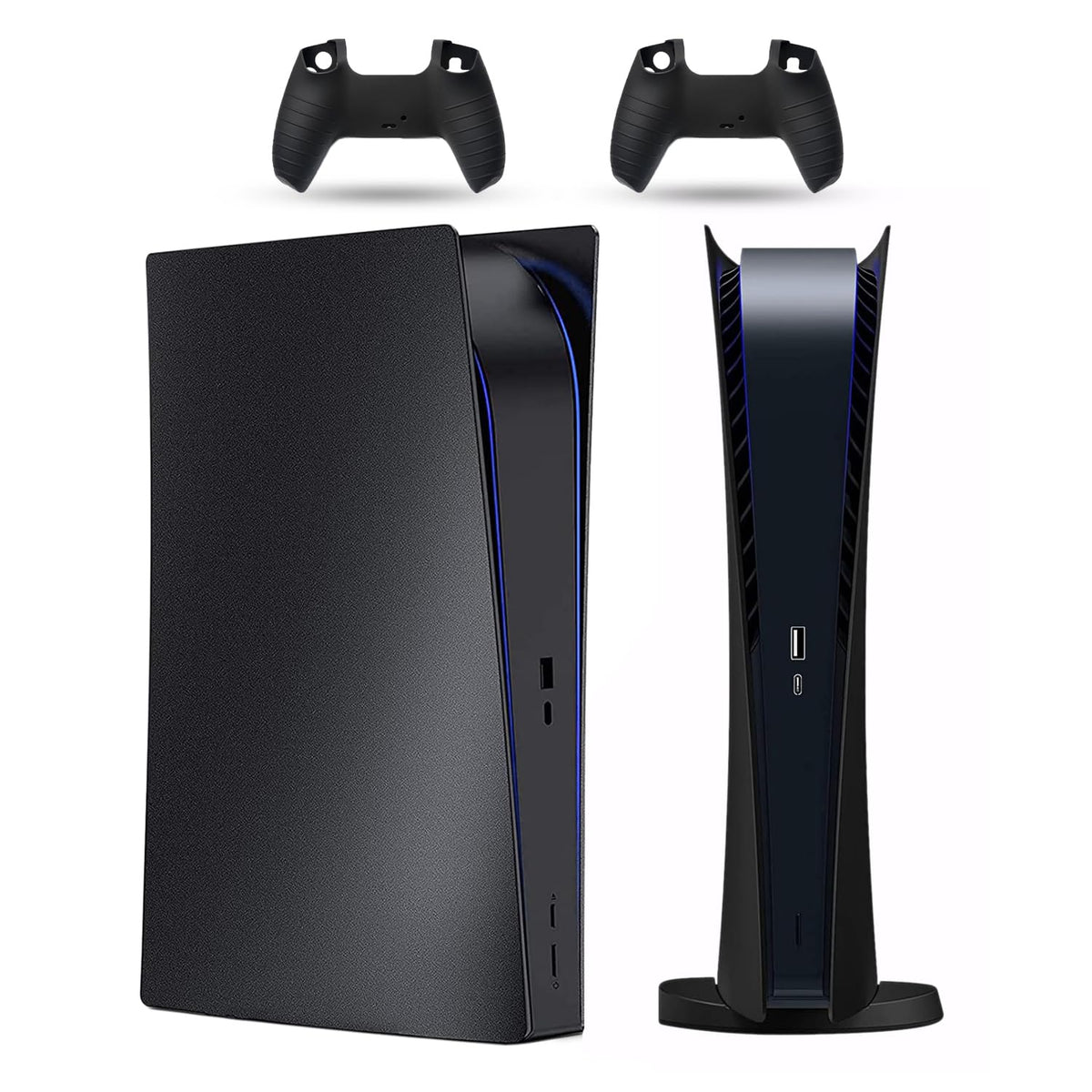 PEYANZ Faceplate for PS5 (Digital Edition)  Cover Plate  ABS Shell  Printed Logo  Matt Skin  with Extra 2 Controller Silicone Covers