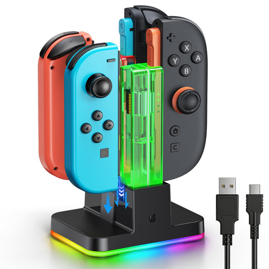 Switch 2/1 Controller Charger  8 in 1 Charger Dock Station for Joy Cons Accessories Kits with a USB Type-C Charging Cord for Nintendo Switch (Black)