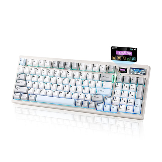 YUNZII IF99 Wireless Mechanical Gaming Keyboard with Smart LCD Display  QMK/VIA Programmable BT/2.4G/USB-C Gasket Mounted Hot Swap RGB 96% Layout for Mac/Win (White  Gateron Zero Switch)