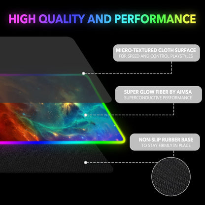 AIMSA RGB Gaming Mouse Pad - Extended 35.4"x15.8", Non-Slip Rubber Base, Galaxy Nebula, 14 Lighting Modes, Waterproof