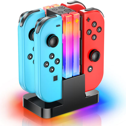 Wenocally Switch Controller Charger Dock for Joycons & OLED - 6 RGB Light Modes, Black, Model HW-S0012