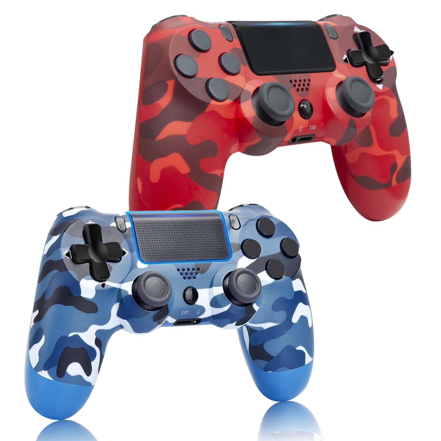 Generic 2 Pack Wireless Controllers for P-4 - Joystick/Gamepad, Camo Blue & Camo Red, Includes Charging Cable