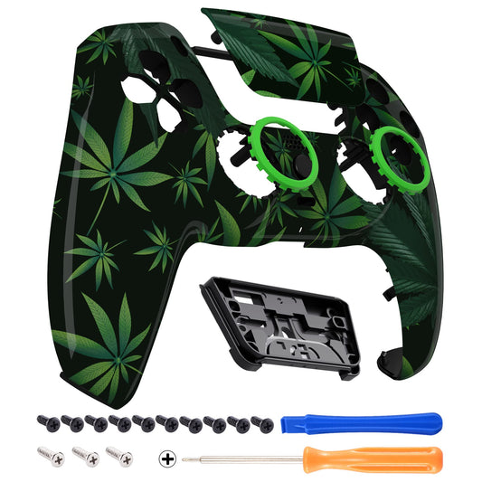 eXtremeRate LUNA Redesigned Green Weeds Front Shell Touchpad Compatible with ps5 Controller BDM-010 020 BDM-030 040 050, DIY Rep