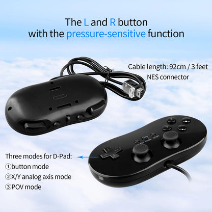 OSTENT Wired Classic Controller Gamepad for Nintendo Wii - Black Color