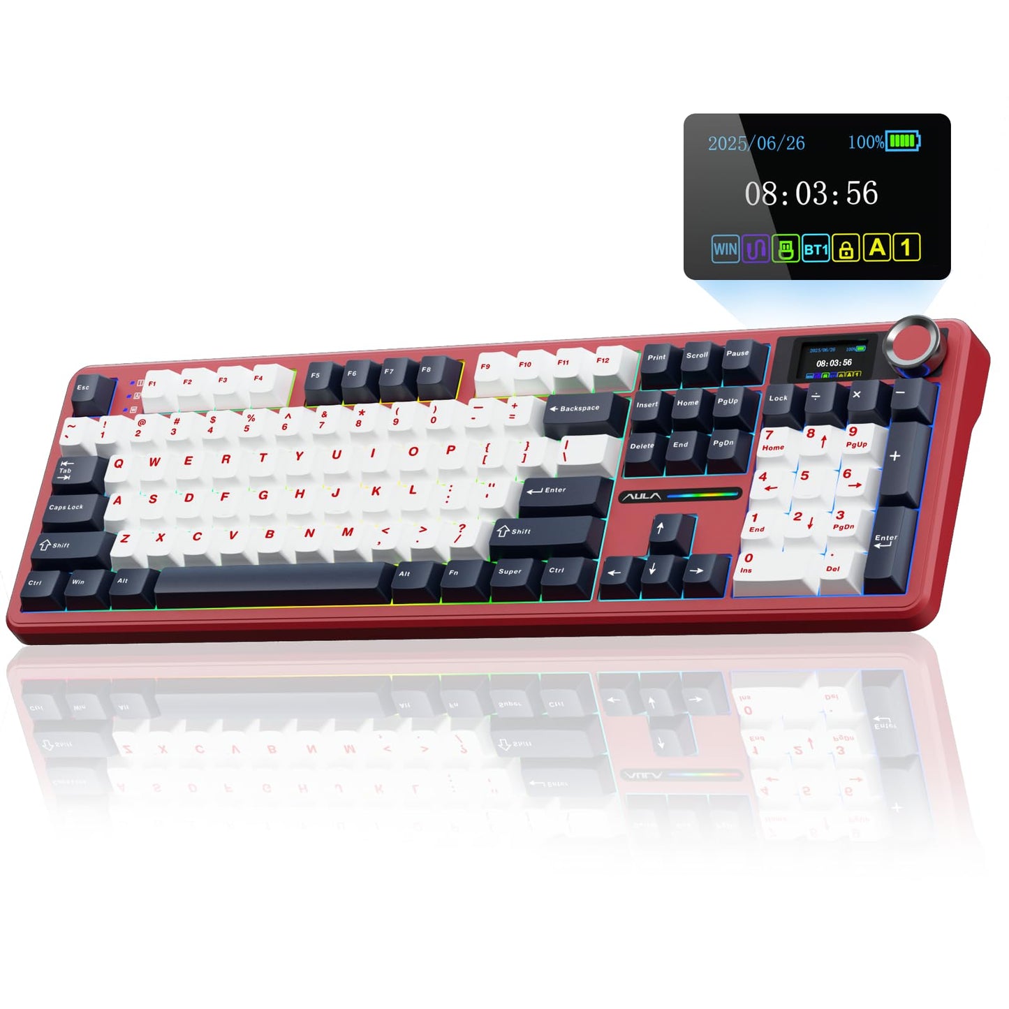 AULA F108 PRO - Wireless Mechanical Keyboard with Screen&Knob Hot Swappable Gaming Keyboard with 8000mAh Battery Pre-lubed Switches RGB Backlit PBT Keycaps Creamy Sounding Computer Keyboards 104 Keys