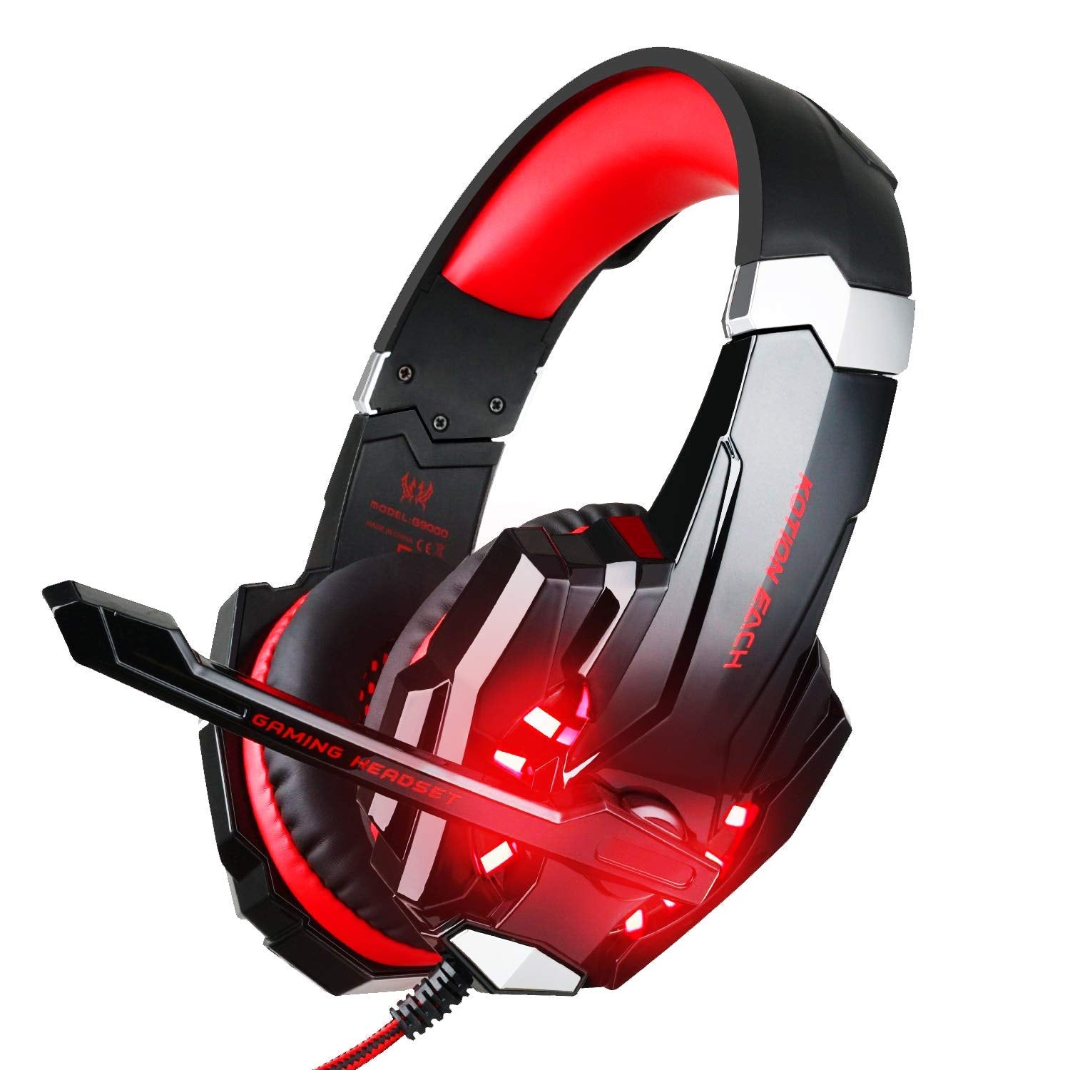 BlueFire ZN33R-123 Stereo Gaming Headset - Noise Cancelling, Over Ear, LED Light, Black-Red for PS4, PS5, PC, Xbox One, Nintendo Switch