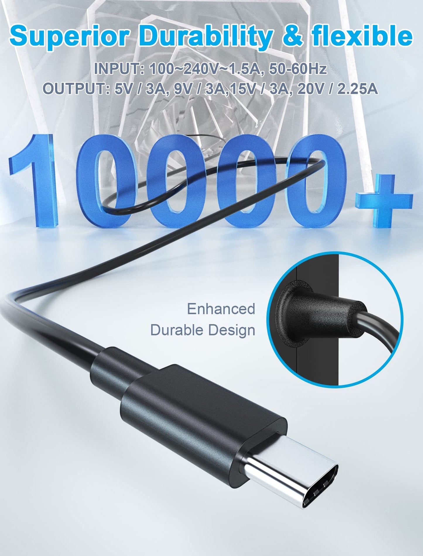 Feirsh 45W USB-C Charger for Steam Deck, Switch, Xbox & Devices - Black, Fast Charging with 5.9FT Cable