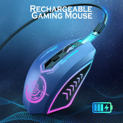 UHURU Wireless Gaming Mouse - 7 Buttons, 7 LED Colors, 12000 DPI, Rechargeable, Blue