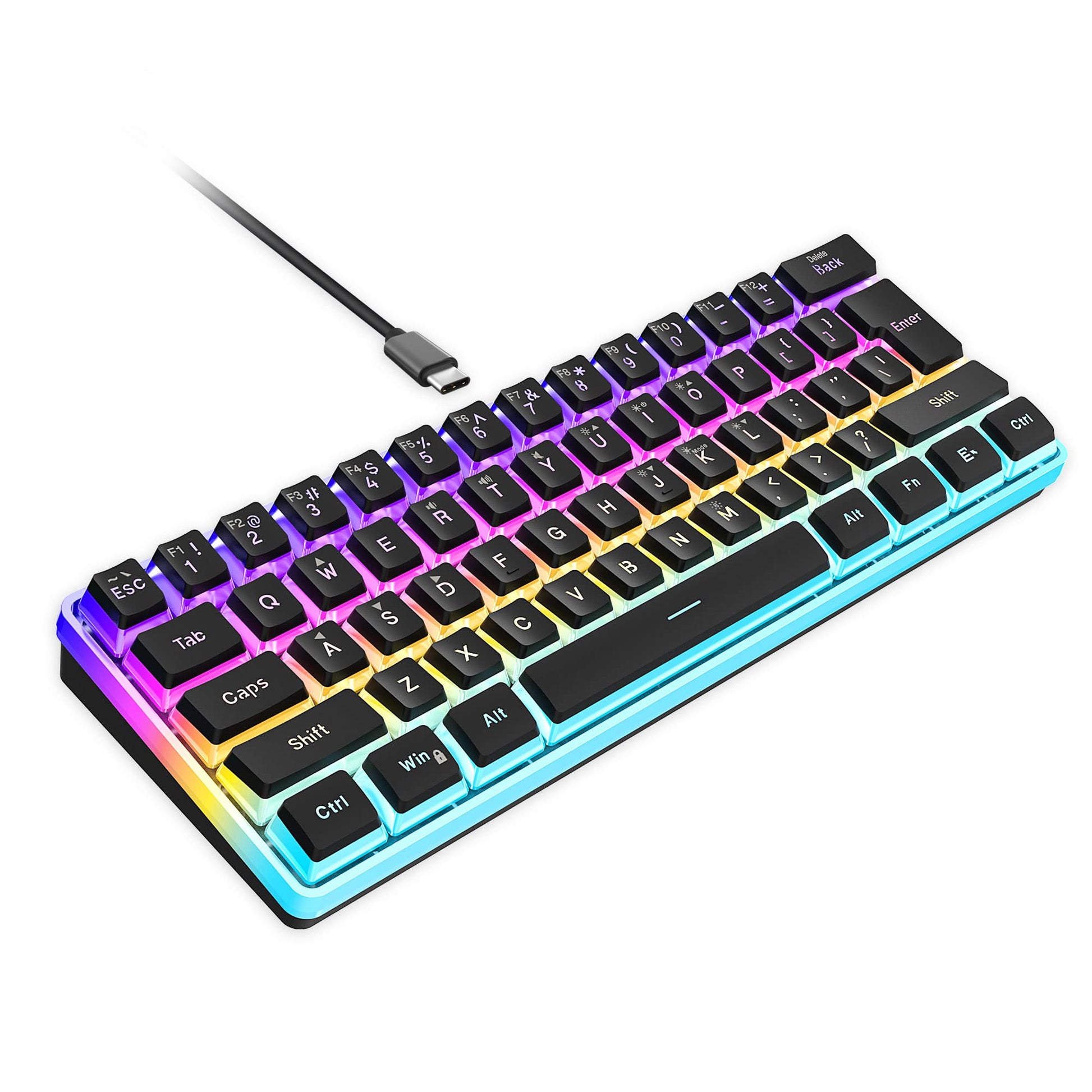 Snpurdiri V800 60% Wired Gaming Keyboard, RGB Mini Keyboard with Pudding Keycaps, Waterproof, Black, Detachable Cable