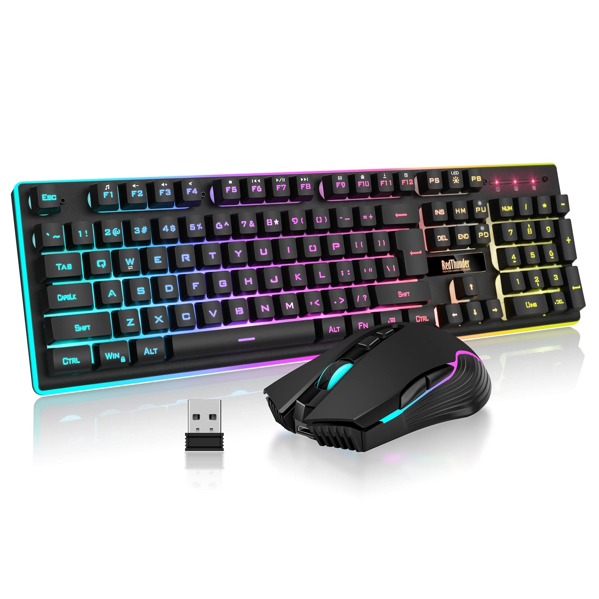 RedThunder K10 Wireless Gaming Keyboard & Mouse Combo, LED Backlit, Rechargeable 3800mAh Battery, Anti-ghosting, Black