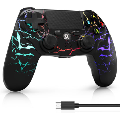 ISHAKO Wireless Controller for PS4/PC - RGB Light, 1000mAh Battery, 3.5mm Audio Jack, Black