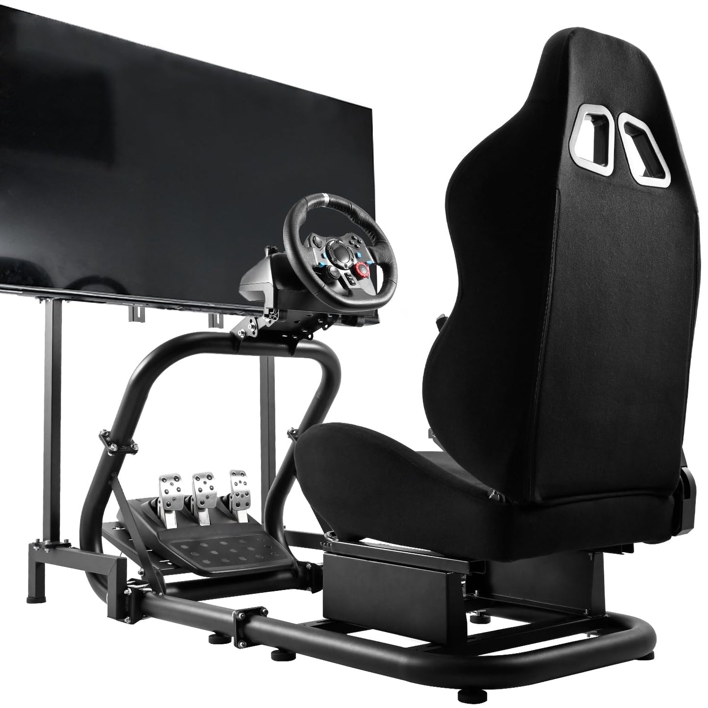 Dardoo Sim Racing Cockpit with Monitor Stand and Driving Gaming Seat Fit for Logitech G29 G920, for Thrustmaster, for Fanatec, f