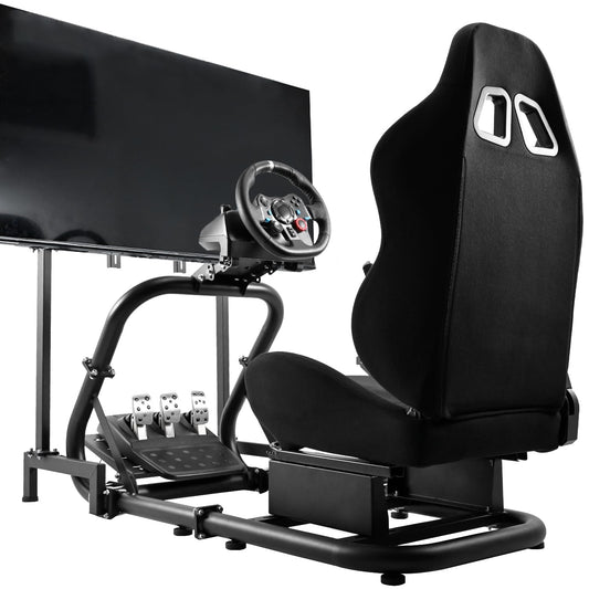 Dardoo Sim Racing Cockpit with Monitor Stand and Driving Gaming Seat Fit for Logitech G29 G920, for Thrustmaster, for Fanatec, f