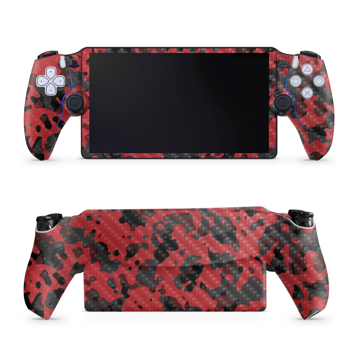 Carbon Fiber Gaming Skin Compatible with PS5 Portal Remote Player - Red Modern Camo - fine 3M Vinyl Protective Wrap Decal Cover - Easy to Apply | Crafted in The USA by MightySkins